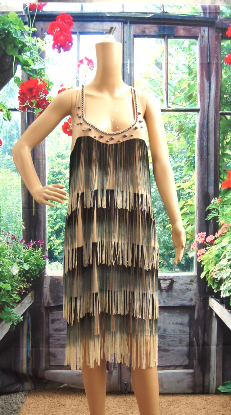 Vtg.-Inspired Muse Ombré Fringe Gatsby Flapper Dress 1920s Blacks/Silver Sz14